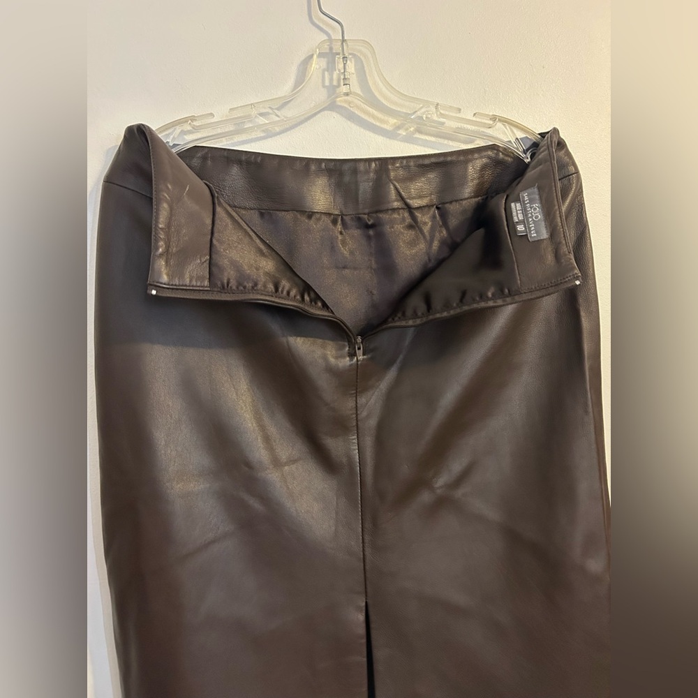 FOLIO SAKS FIFTH AVENUE chocolate Brown Leather Pencil Modi-Skirt - Picture 6 of 15